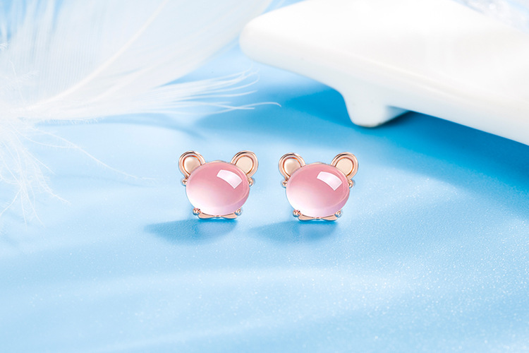 Fashion Cat Copper Ear Studs Inlay Natural Stone Copper Earrings 1 Pair