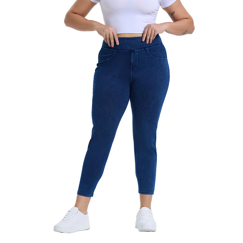 Ventas en caliente transfronterizas nuevos pantalones de yoga jeans de tamaño más grande, pantalones deportivos casuales de bolsillo de cintura alta para mujeres