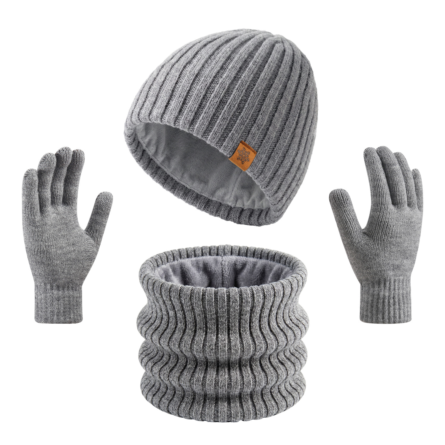 Amazon winter hat cross-border fleece-lined thickened knitted hat, scarf, and gloves three-piece set, warm hat for women