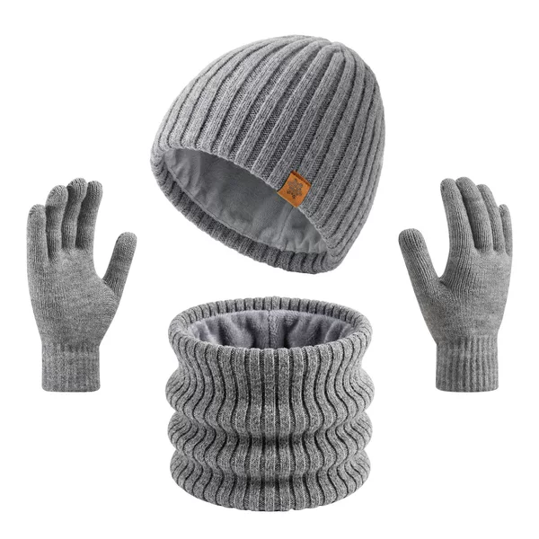Amazon winter hat cross-border fleece-lined thickened knitted hat, scarf, and gloves three-piece set, warm hat for women