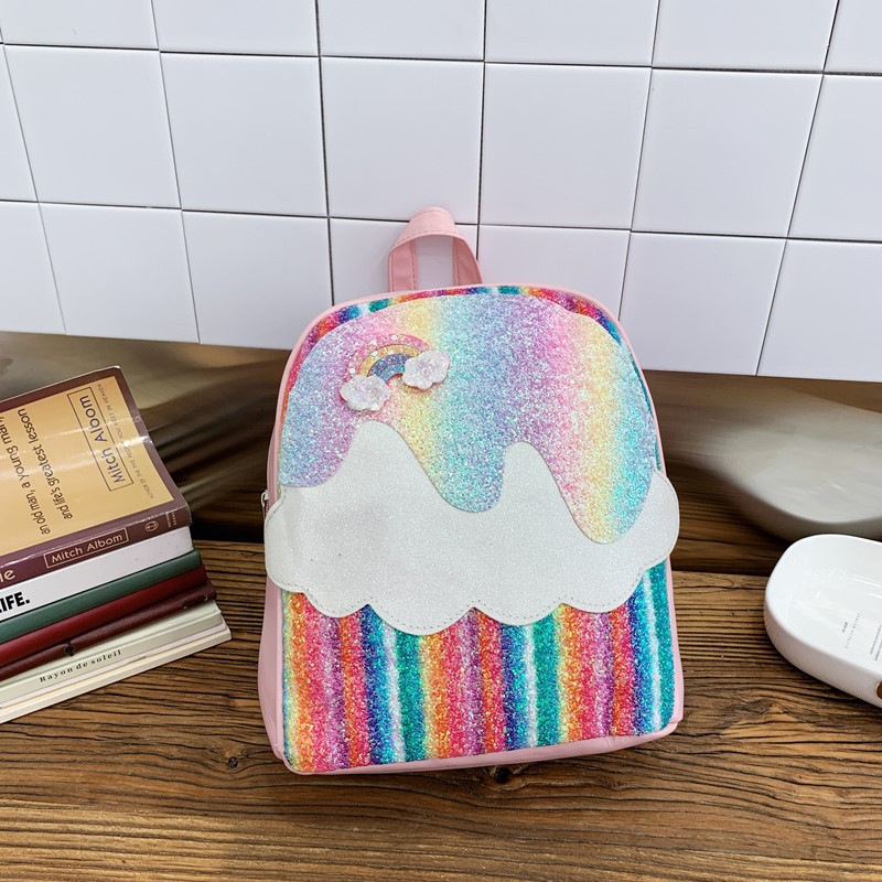 Mochila de dibujos animados divertidos para niños y niñas lindos color arcoíris jardín de infantes mochila de bebé nueva mochila PU para niños