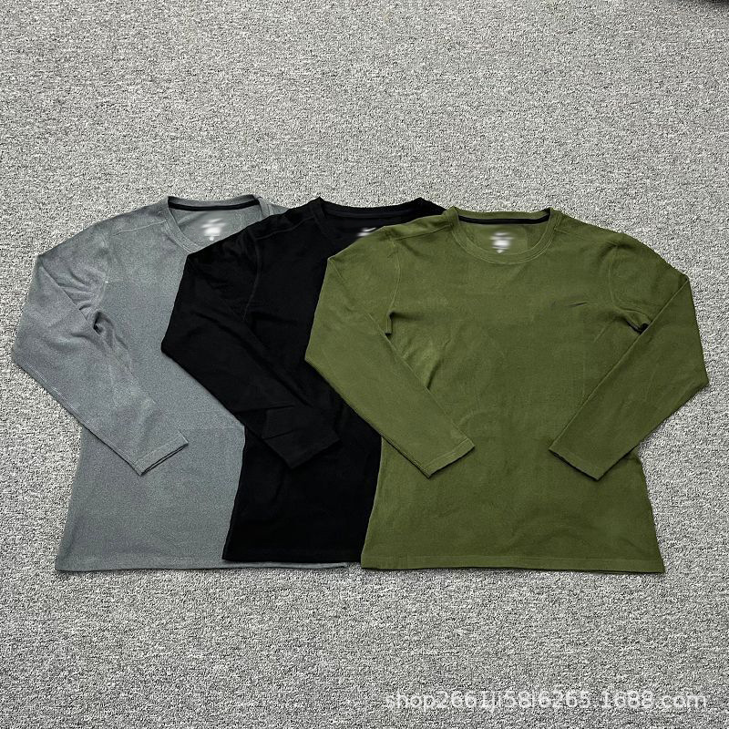 Autumn and winter men's long-sleeved base layer, round-neck fleece sweatshirt, casual and warm, suitable for track and field training, quick-drying T-shirt