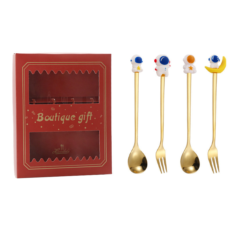 クリスマススプーンセット クリスマス食器ギフト2点セット デザートスプーンとフォーク サンタクロースとトナカイのフィギュア付きスプーン|undefined