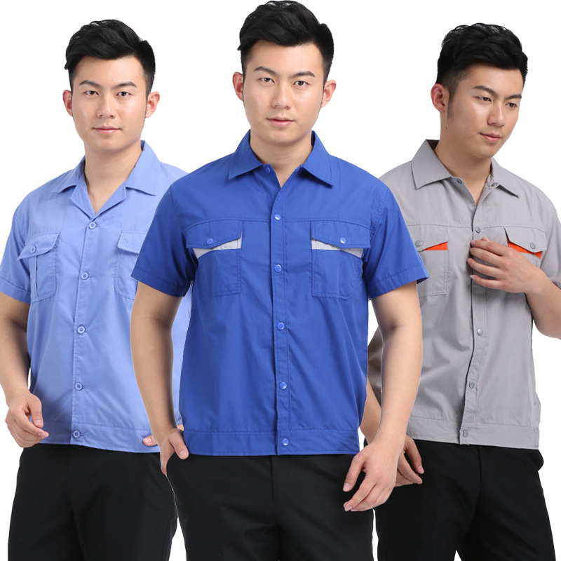 Summer Short-Sleeved Work Clothes Shirts for Men and Women, Thin Labor Protection Clothing Tops, Auto Repair Workshop Welding Work Clothes, Factory Clothes Logo