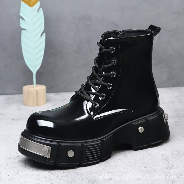 Genuine Leather Boots Men's British Style Summer Versatile Workwear Motorcycle Boots Ins Black High-Top Leather Shoes Short Boots