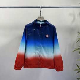 跨境欧货男女新款CA印花休闲连帽夹克秋冬季男士渐变风衣外套代发