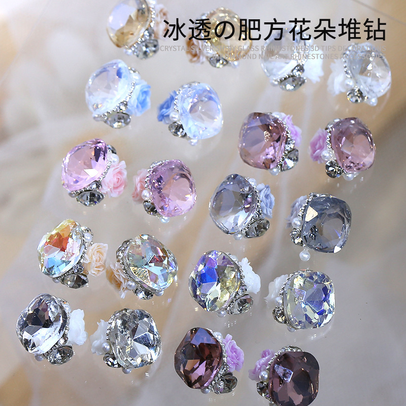 X10 net red new finished pile drill nail decorations through color rose camellia fertilizer square three-dimensional nail drill