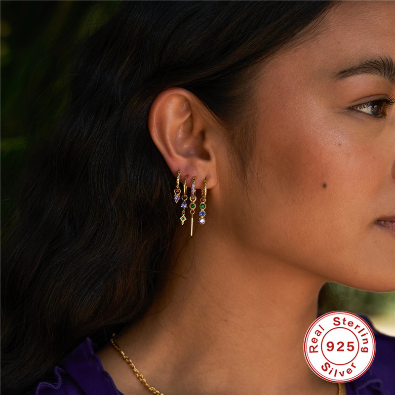 1 Piece 925 Sterling Silver Zircon Moon Water Droplets Lightning Earrings display picture 1