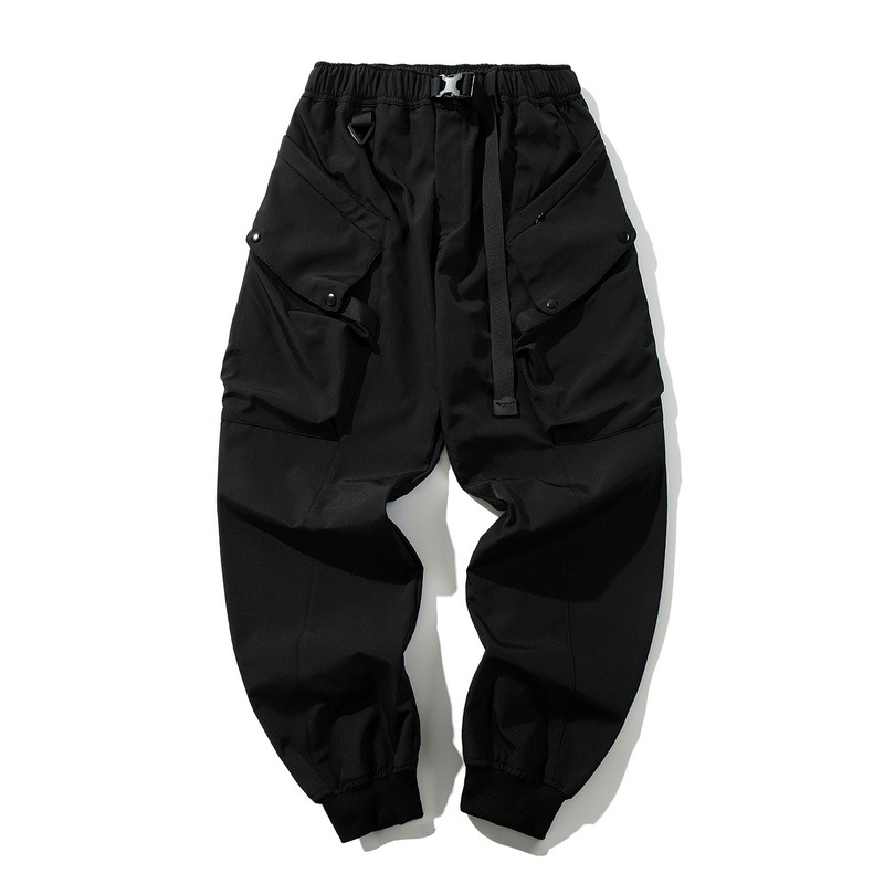 2025 Spring and Summer Cargo Pants Men's Nine-Point Pants Trendy Summer Casual Leggings Black Multi-Flap Pocket Pants Small Feet Harem Pants