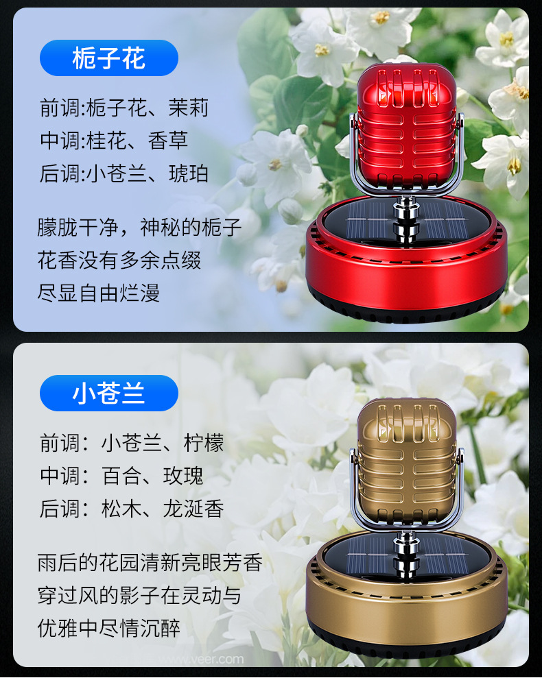 Car New Solar Rotating Microphone Aromatherapy Ornaments Car Creative Perfume Seat Decorations Car Fragrance