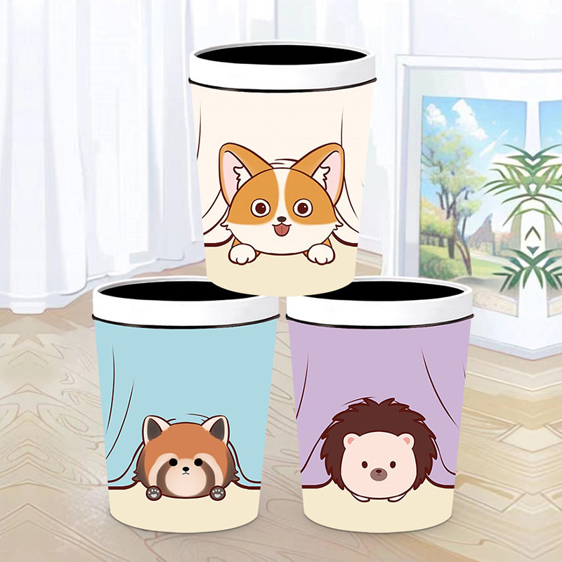 New Cartoon pressure ring trash can cross-border Amazon living room bedroom home large hand-painted butt storage bucket