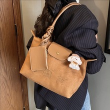 绒面手提大容量托特包包女2025冬季新款复古单肩包韩版通勤腋下包