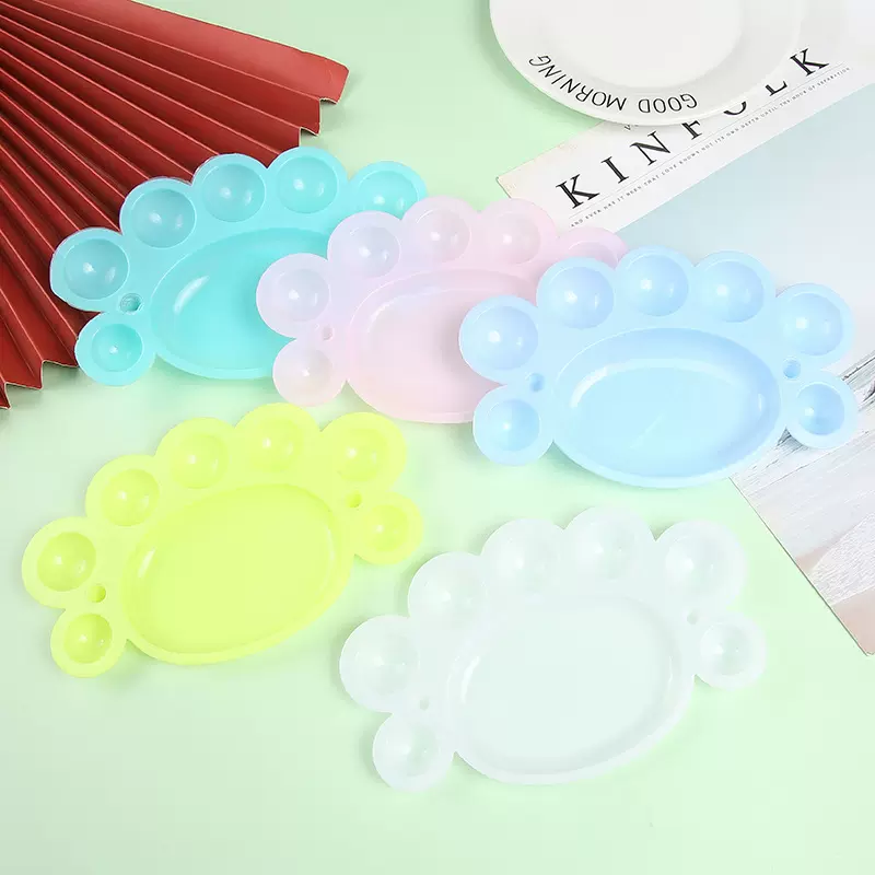 厂家直供学生美术颜色调色用品白色小脚丫调色盘塑料调色碟批发