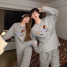 情侣睡衣男女春秋新款简约卡通腊肠狗宽松长袖长裤家居服套装外穿