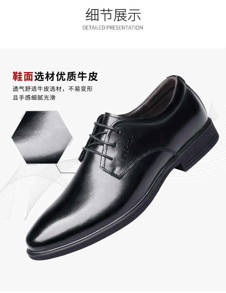 Giày da nam công sở mũi nhọn thủ công da bò, cổ thấp, buộc dây, size lớn — 36522 màu đen chi tiết 6