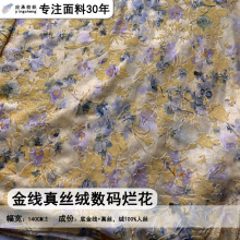 金线真丝绒数码烂花面料明星款同款新中式国风面料服装布