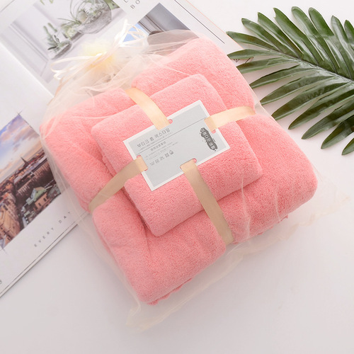 Coral velvet high-density lace plain color baby towel and bath towel set absorbent soft embroidered logo gift wholesale