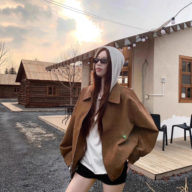 American Retro Suede Jacket for Women 2025 Autumn and Winter New Popular Loose Slimming Look Lapel Versatile Casual Jacket