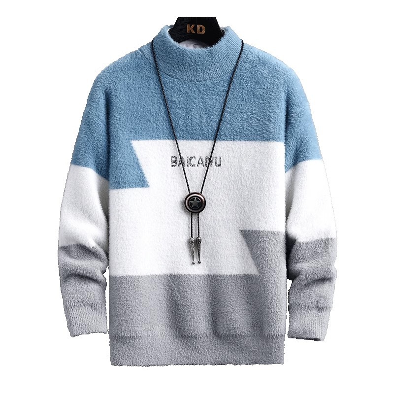 Nerz-Samt-Pullover für Herren, halber Rollkragenpullover, Hemd-Sweatshirt, Herbst-Winter, trendiger, verdickter Kaschmir-Pullover, warme Winterkleidung für Herren_voghion.com