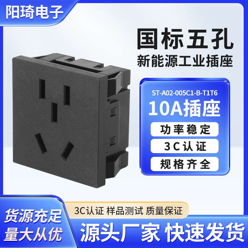 阳琦10A新国标插座中式五孔插座AC电源嵌入式插座中规PDU储能插座