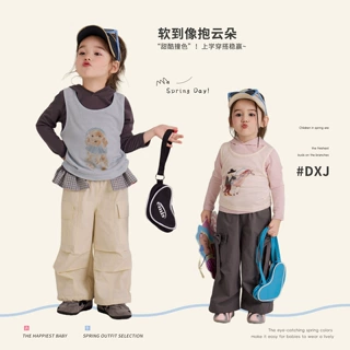大小卷2026春季新款女童韩系卡通背心连帽打底衫两件套上衣710295
