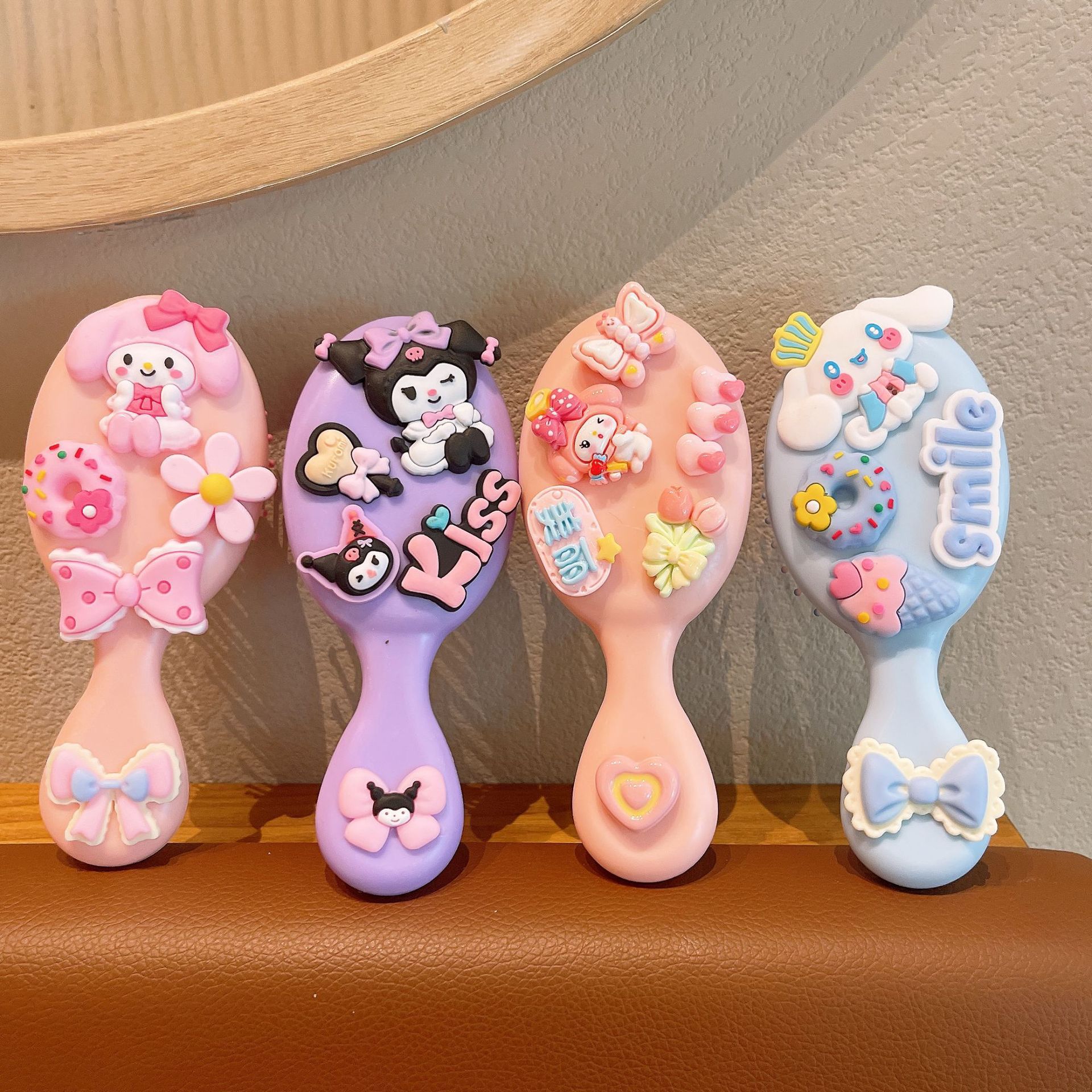 Lindo portátil con tapa plegable, peine de bolsa de aire plegable, masaje, peine pequeño, espejo, mini peine de colchón de aire portátil todo en uno, mujer