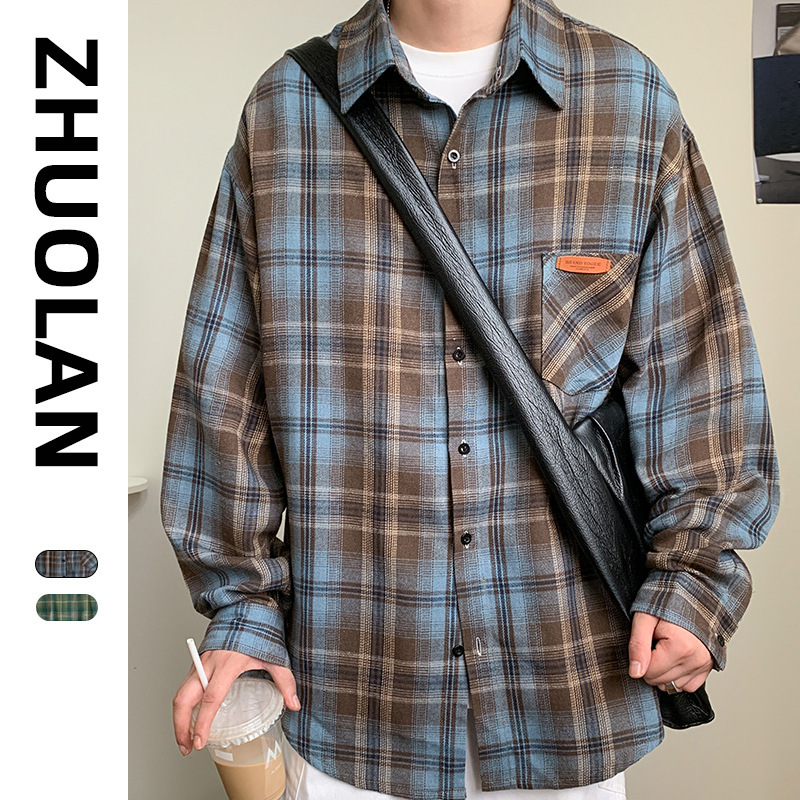 plus size Shirt Men's Long Sleeve Spring and Autumn New Arrival Men's Fashionable Plaid Jacket with Laps Plus Large Size Jacket