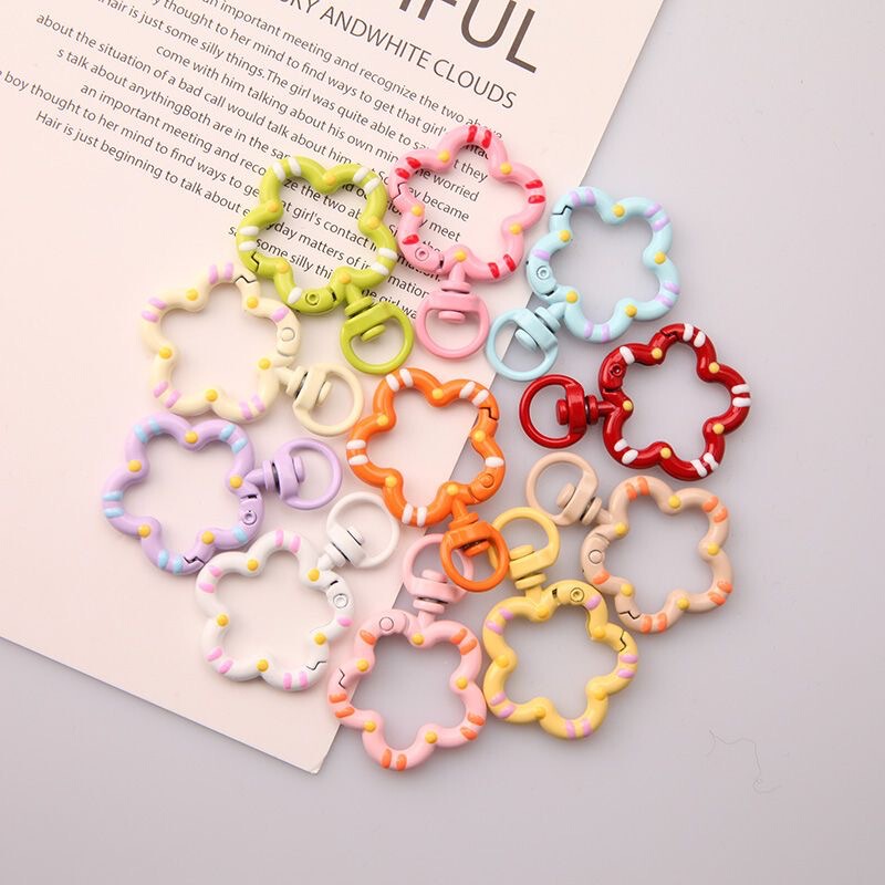 Painted Alloy Candy Color 360-Degree Movable Five-Petal Flower Donut DIY Keychain Bag Pendant Versatile Personality