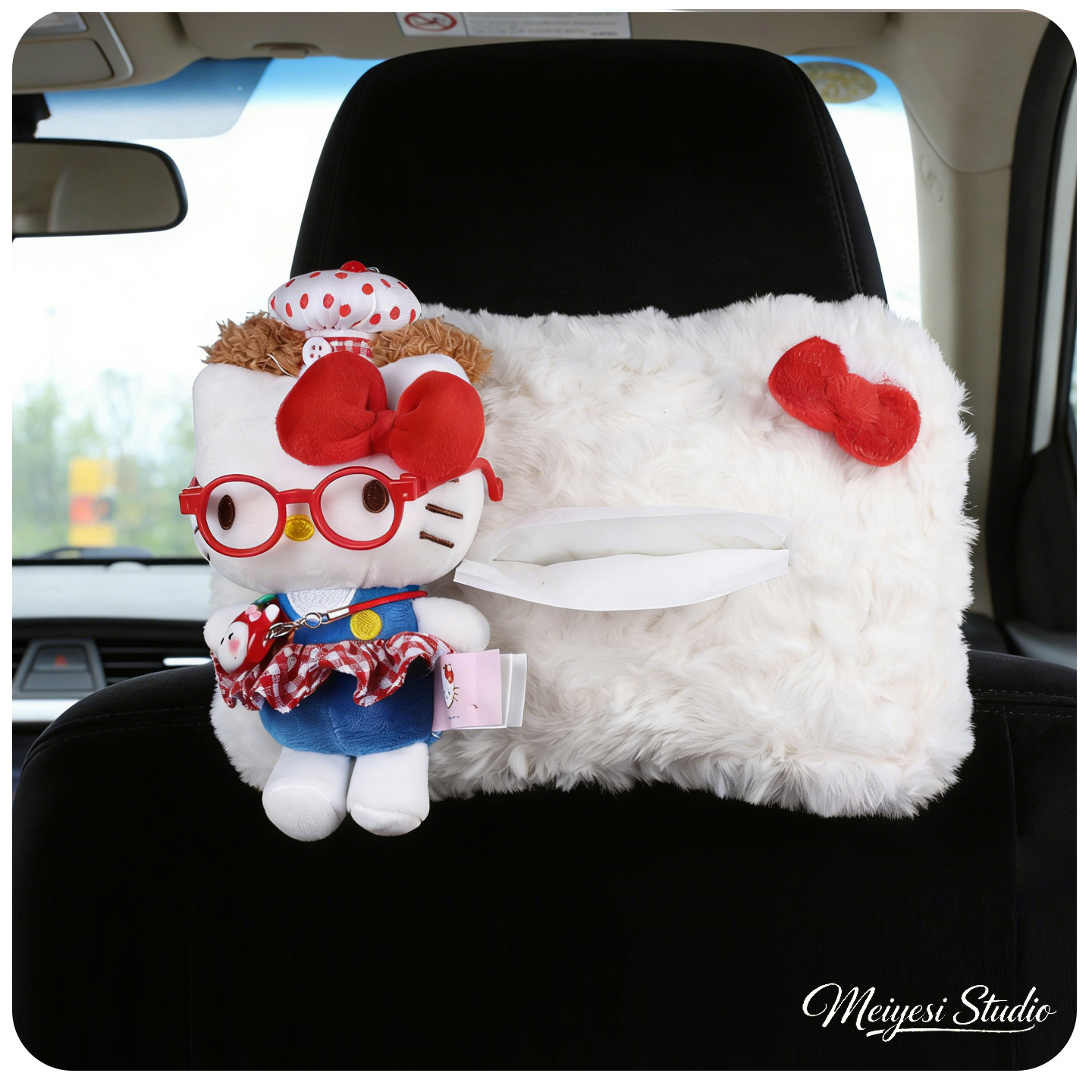 Hellokitty caja de toallas de automóvil caja de extracción de papel 2026 nuevo coche reposacabezas traseras suspensión de alta sensación mujer image 4