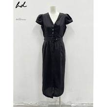 HD64#Dry Flower韩国东大门代购法式通勤简约前开叉夏短袖连衣裙