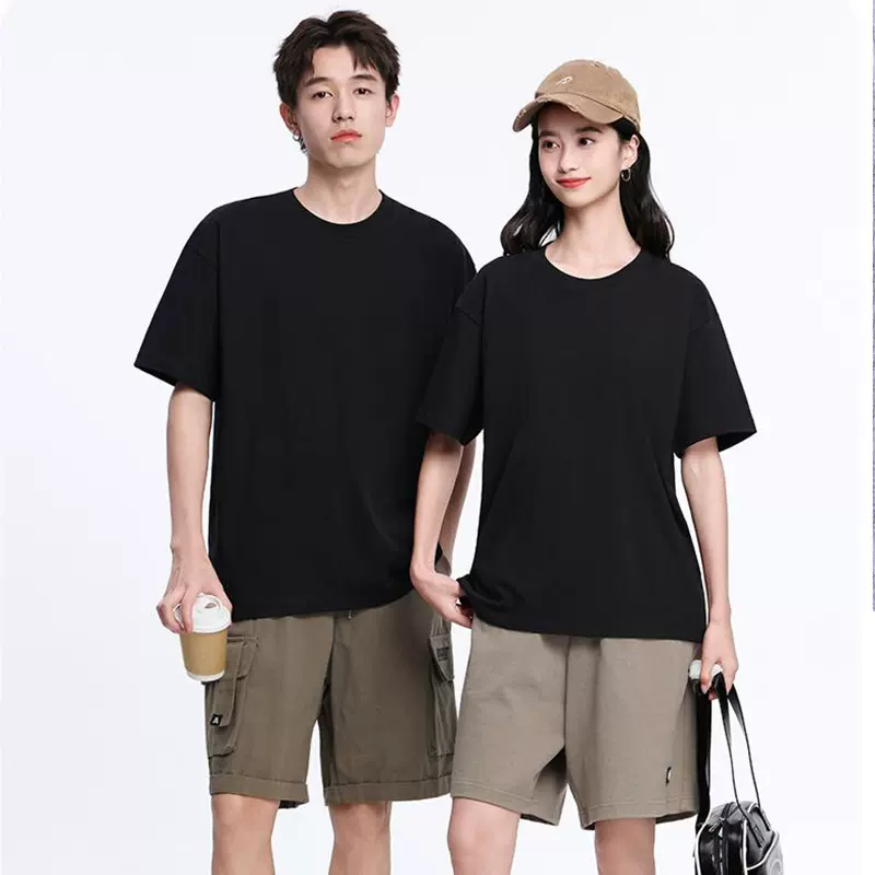 精梳纯棉t恤男短袖简约夏季衣服纯色圆领宽松男士打底衫定制LOGO