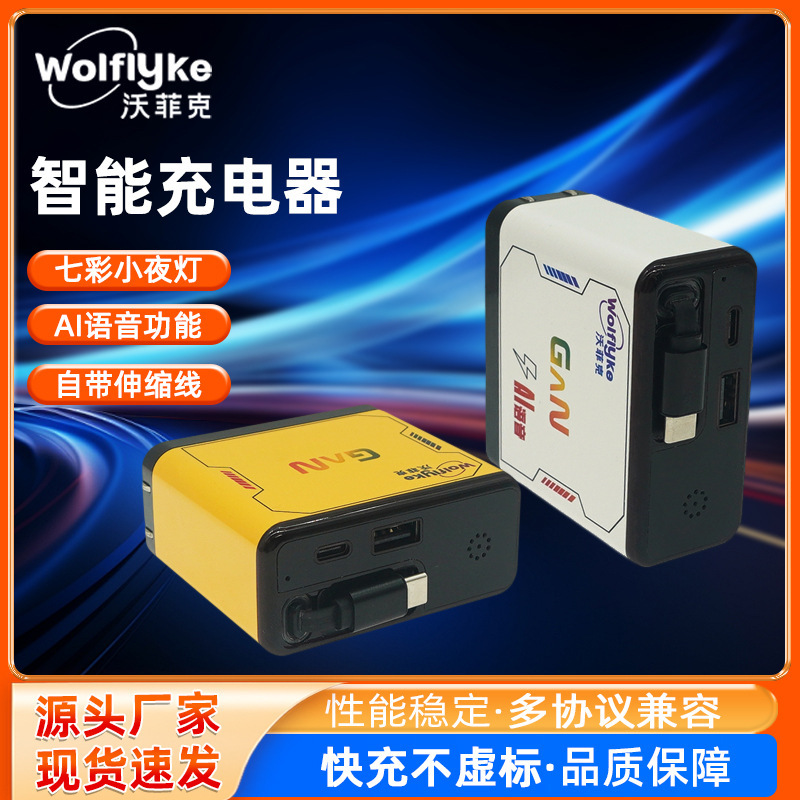 Gallium Nitride Charger Pd Fast Charging Mobile Phone Charging Head with Built-In Retractable Cable Suitable for Apple and Huawei with Built-In Cable