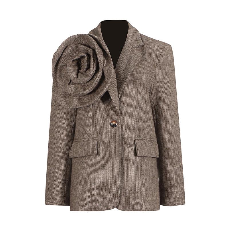 Women's Clothing Spring New Artistic Retro Three dimensional Flower Loose Design One button Solid Color Suit Jacket for Women_voghion.com
