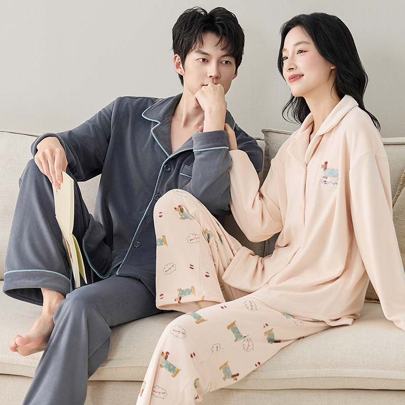 Couple Island Velvet Pajamas Women's Autumn and Winter Thickened Coral Velvet Cute Cardigan Home Clothes Men's Suit Couple Island Velvet Pajamas Women's Autumn and Winter Thickened Coral Velvet Cute Cardigan Home Clothes Men's Suit