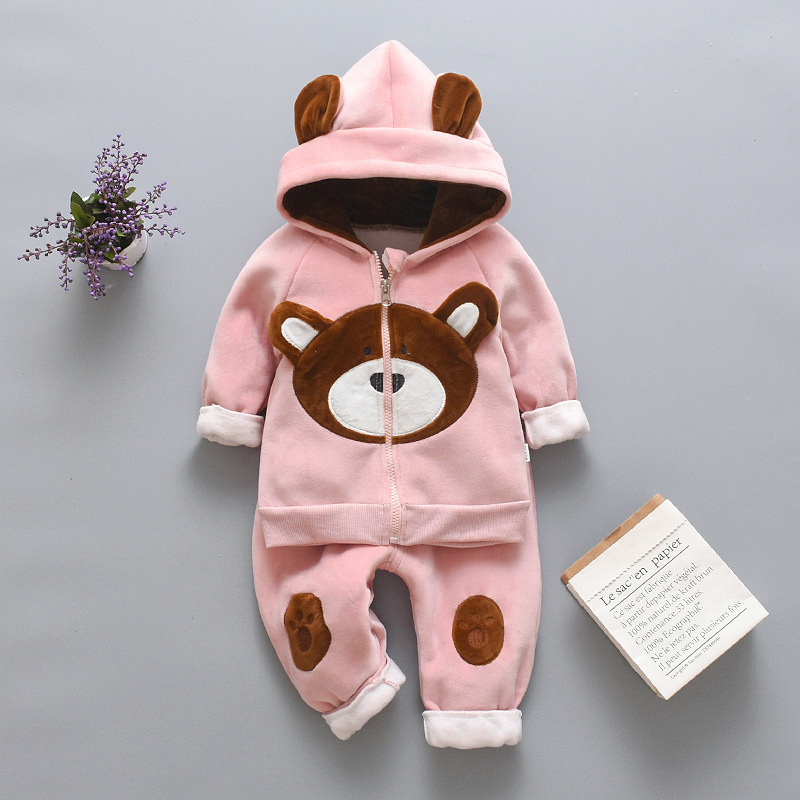 Children's clothing set for boys girls, plush thickened autumn and winter 2023 new style with hat, western-style_voghion.com