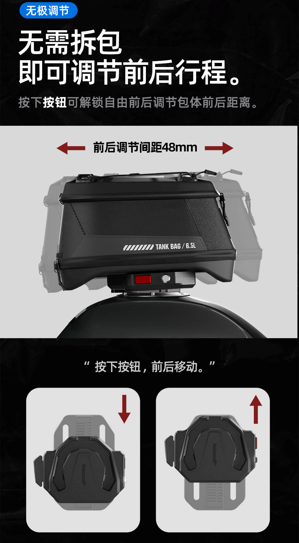 Rhinowalk Motorcycle Fuel Tank Bag Magnetic Quick Release Anti-Theft Adjustable Front and Rear Motorcycle Rider Bag