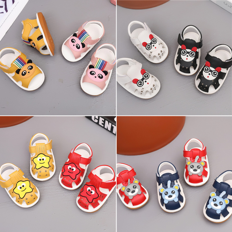 summer new pattern children girl Sandals Cartoon lovely baby Baotou Infants PU Leather walking shoes