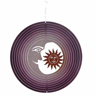 Cross-border hot spot 12 inch sun face metal sheet rotating wind chime home garden decoration creative wind pendant