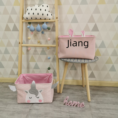 Factory direct supply cross-border thick fabric cartoon pattern toy clothes storage bin dirty laundry basket square storage box