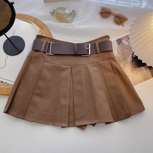 Baby Girl Pleated Half Body Skirt  Summer New Korean Style Solid Color Matchable Elastic High-Waist A-line Umbrella Skirt with Belt