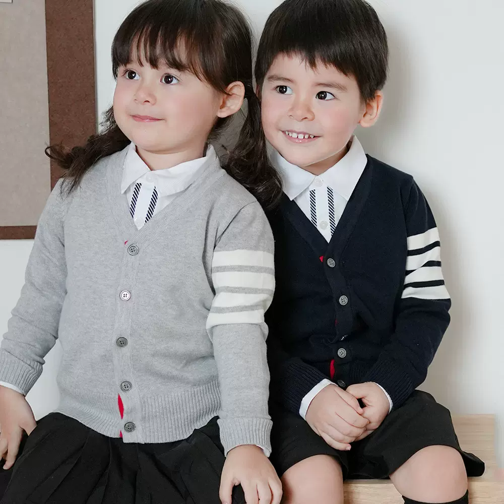 TB四条杠童装儿童2024男童毛衣开衫外套披肩V领宝宝女童针织开衫