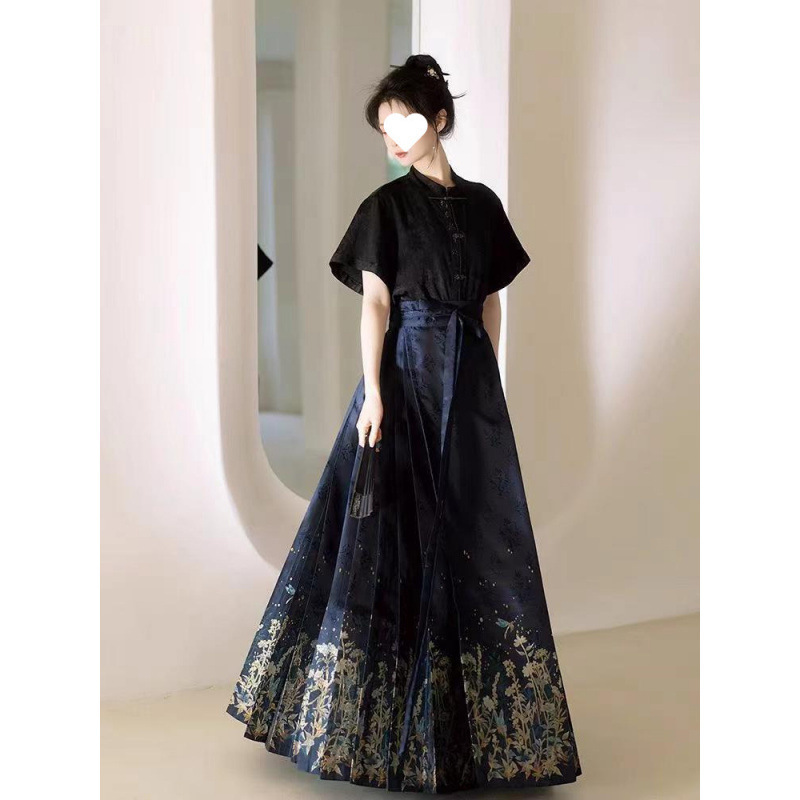 明制汉服女国风马面裙通勤酷系女春夏印花款|undefined