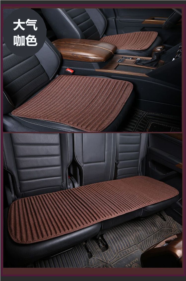 Linen Car Seat Cushion Single Piece Three-Piece Set, Universal for All Seasons, Non-Slip Rear Seat Summer Cushion, Elegant Coffee Color, Warm Beige