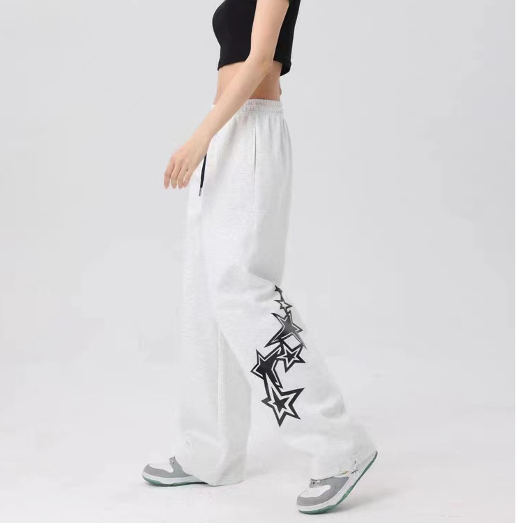 American-Style Printed Sports Pants for Women, New Spring and Autumn Drawstring Casual Dance Pants, Hip-Hop Jazz Dance Straight-Leg Pants for Women, Trendy