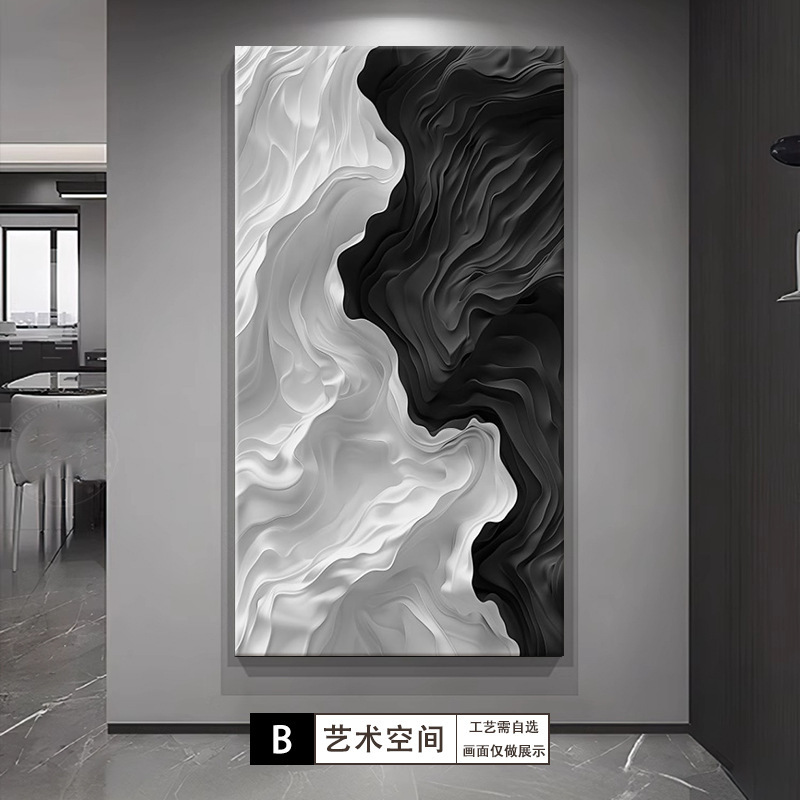 黑白抽象玄关装饰画意式极简高级感走廊过道挂画砂岩肌理入户壁画|undefined