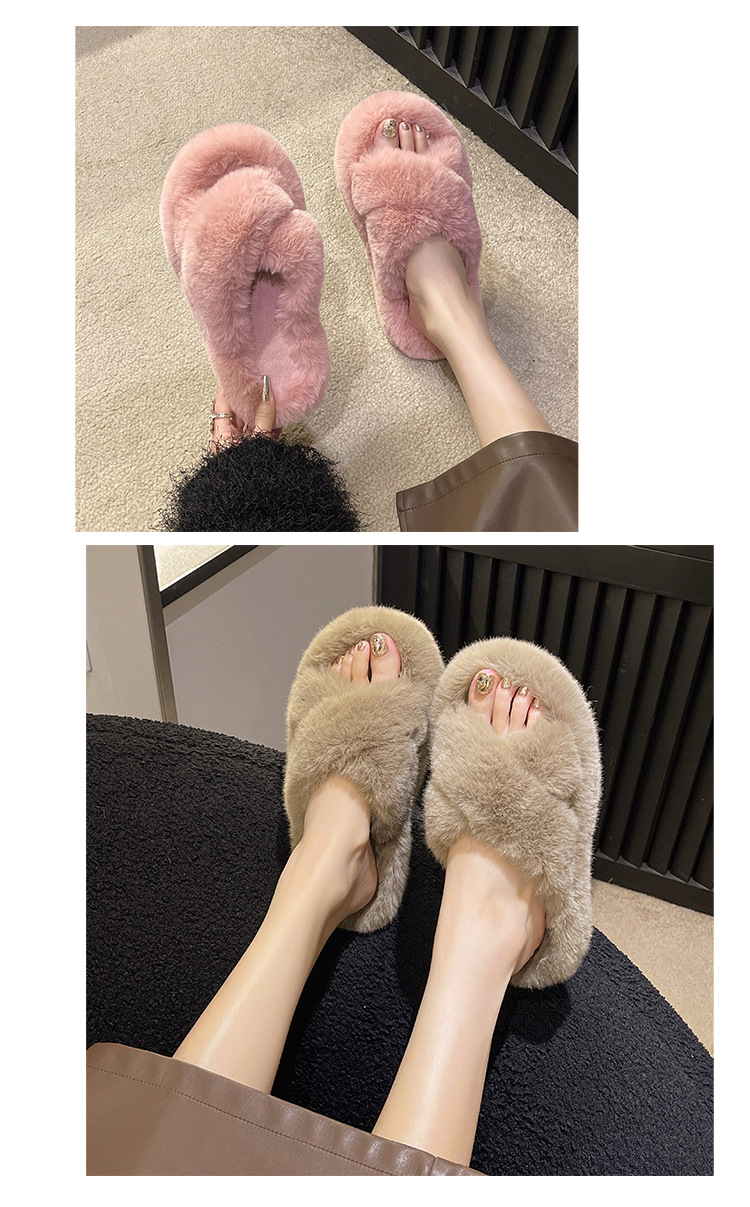 2023 new style fur slippers women's cross home thick bottom outer wear home warm cotton slippers foreign trade plus size wholesale_voghion.com