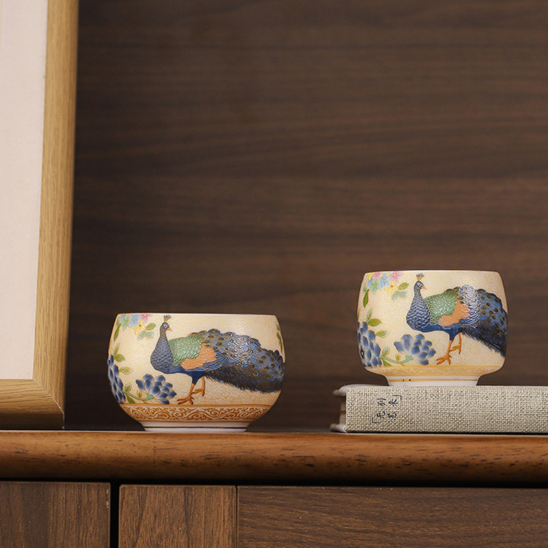 国潮复古珐琅彩茶杯羊脂玉瓷主人杯家用品茗杯单杯礼盒商务伴手礼