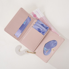 Cross-border new women's wallet girls short three-fold coin purse student cartoon kitten PU pickup bag small bag