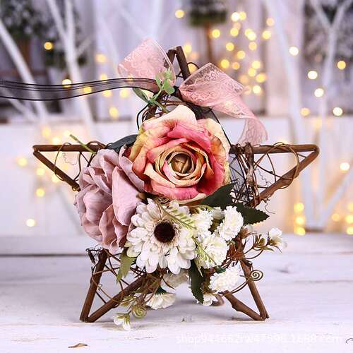 Christmas rattan five-pointed star festival decoration forest pastoral kindergarten diy handmade immortal float hanging rattan ring