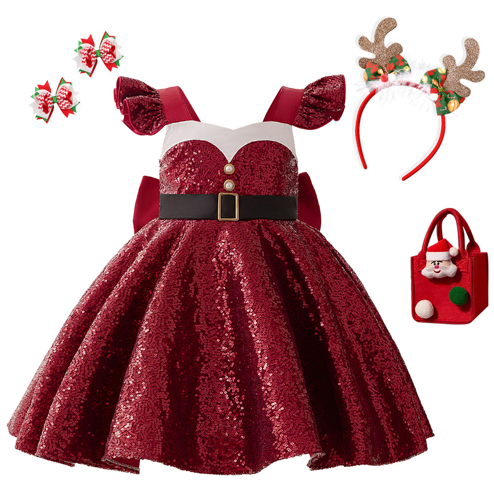 Navidad nuevo vestido de boda esquinilla de pañuelo vestido de mangas voladoras de niñas vestido de niños al por mayor